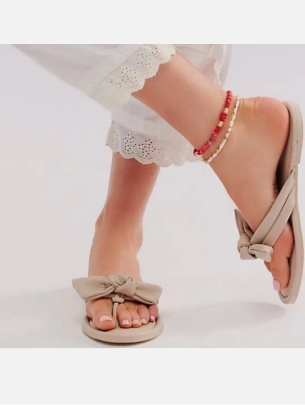 Free People Brynn Bow Sandals Nuetral Slip On